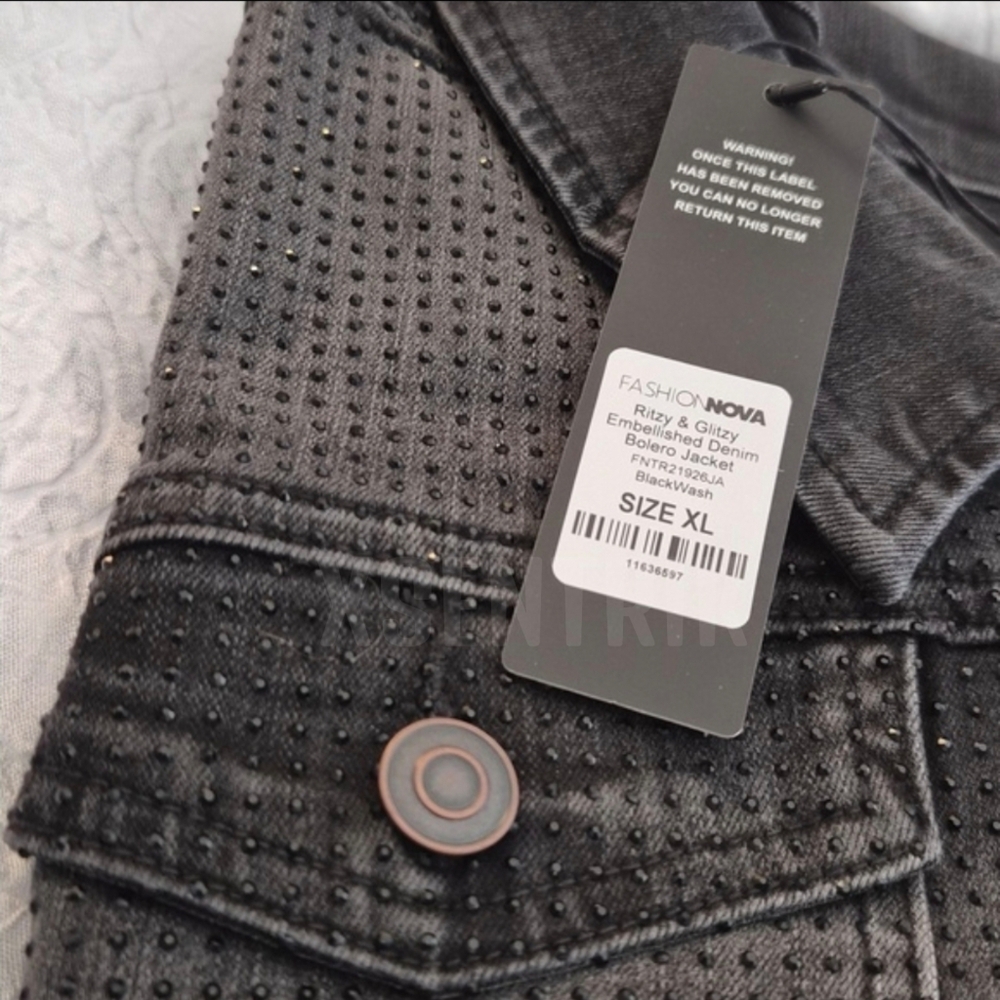 Embellished Bolero Denim Jacket ▪︎ Black Wash ▪︎ XL - Picture 10 of 15
